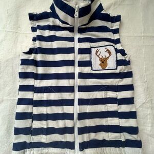 Toddler Boys‎ smocked Striped Blue and White Vest with Deer Patch